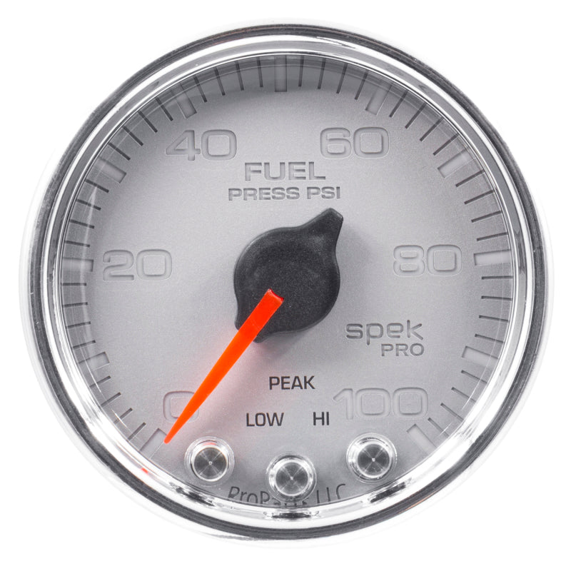 Autometer Spek-Pro Gauge Fuel Press 2 1/16in 100psi Stepper Motor W/Peak & Warn Slvr/Chrm-thumbmail-2