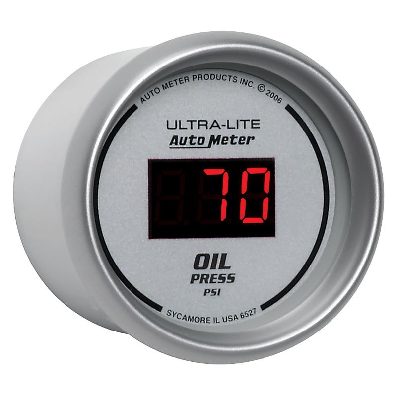 Autometer Ultra-Lite 2-1/16in 100PSI Silver Dial Digital Oil Pressure Gauge w/ Red LED-thumbmail-3
