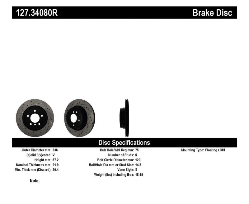StopTech 06 BMW 330 / 07-09 BMW 335 Slotted & Drilled Right Rear Rotor-thumbmail-3
