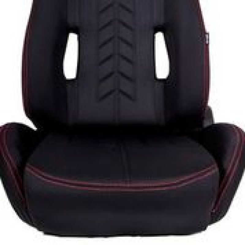 NRG Sport Seats (Pair) Cloth w/NRG Logo & NRG Arrow Cushion Imprint - Black w/Red Stitch-thumbmail-3