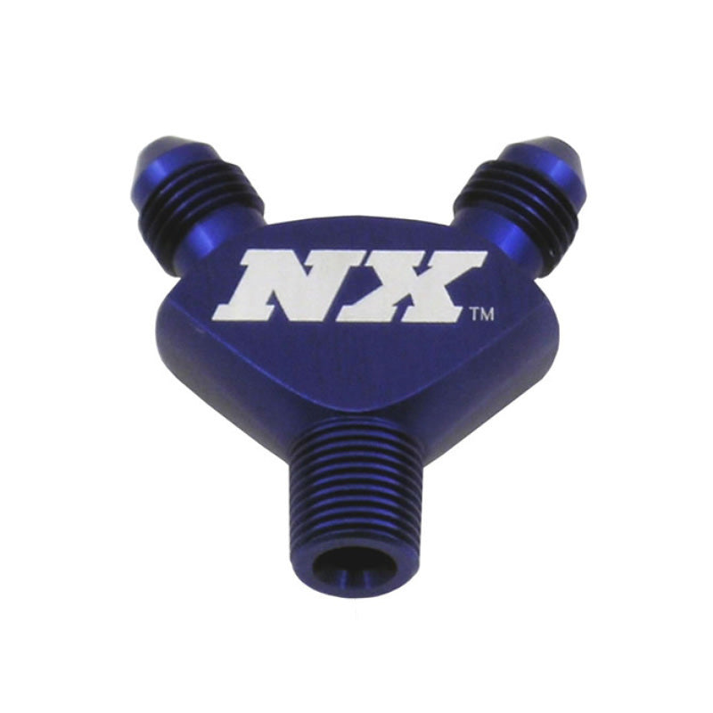 Nitrous Express 1/8NPT x 3AN x 3AN Billet Pure-Flo Y Fitting - Blue-thumbmail-2