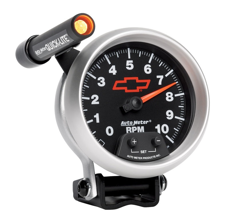 Autometer GM Red Bowtie Black 3-3/4in 0-10000 RPM Pedestal Mount Tachometer Quick-Lite-thumbmail-6