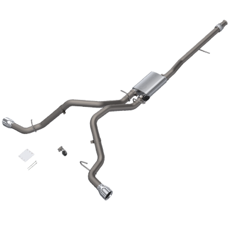 QTP 14-18 Chevy Silverado 1500 4.8L/5.3L EC/CC SB 304SS Scrmr Cat-Back Rear Split Exit w/4.5in Tips-thumbmail-2