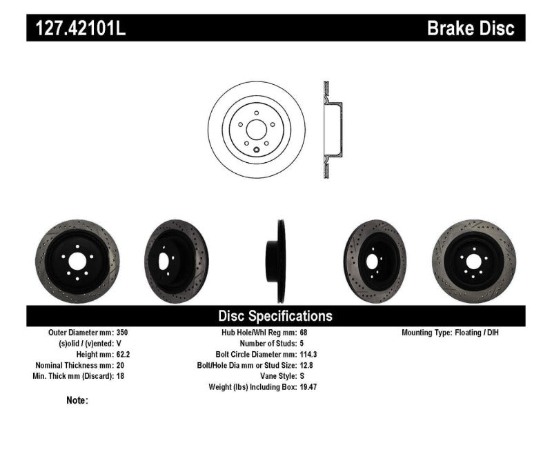 StopTech Infiniti G37 / Nissan 370Z SportStop Slotted & Drilled Rear Left Rotor-thumbmail-11