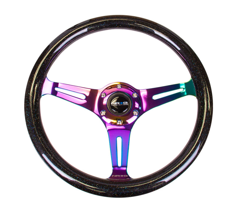 NRG Classic Wood Grain Steering Wheel (350mm) Black Sparkle/Galaxy Color w/Neochrome 3-Spoke-thumbmail-3