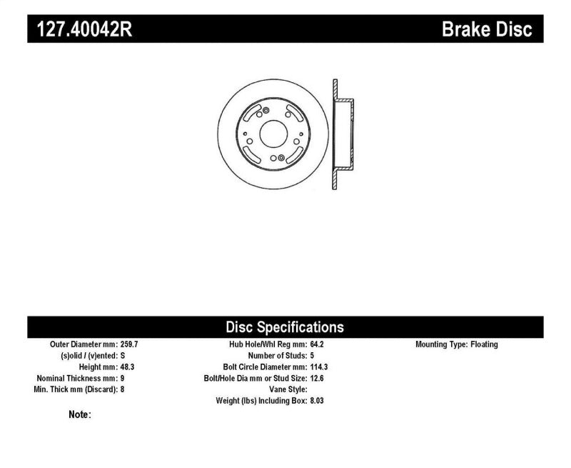 StopTech 02-06 Acura RSX Incl. Type S / 97-01 Integra Type R Slotted & Drilled Right Rear Rotor-thumbmail-1