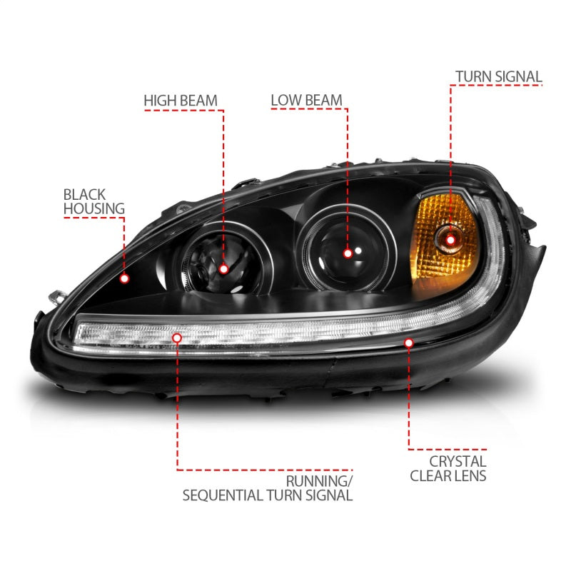 ANZO 05-13 Chevrolet Corvette Projector Headlights w/switchback & Sequential LED - Black Amber-thumbmail-5