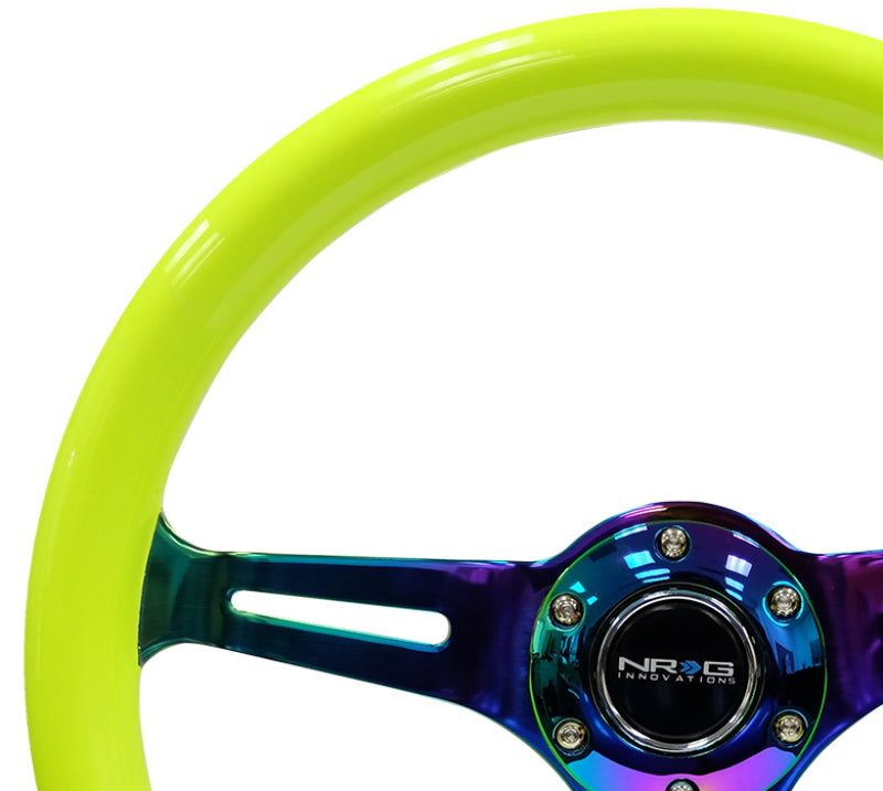 NRG Classic Wood Grain Steering Wheel (350mm) Neon Yellow Color w/Neochrome Spokes-thumbmail-4