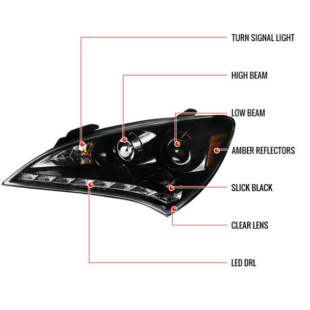 Spec D 2010-2012 Hyundai Genesis Coupe Projector Headlights w/ SMD LED Light Strip (Jet Black Housing/Clear Lens)-thumbmail-6