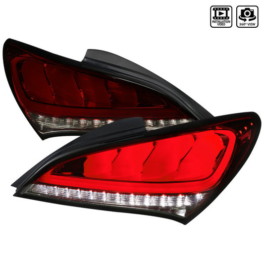 Spec D 2010-2016 Hyundai Genesis Coupe White Bar Sequential LED Tail Lights (Chrome Housing/Red Smoke Lens)