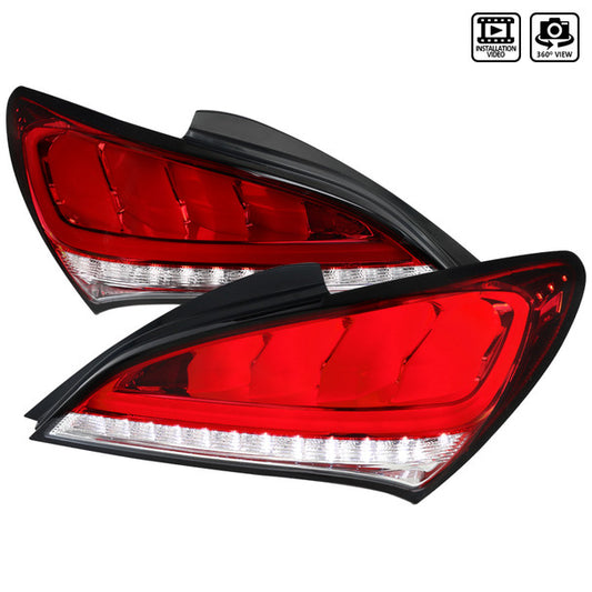 Spec D 2010-2016 Hyundai Genesis Coupe White Bar Sequential LED Tail Lights (Chrome Housing/Red Lens)