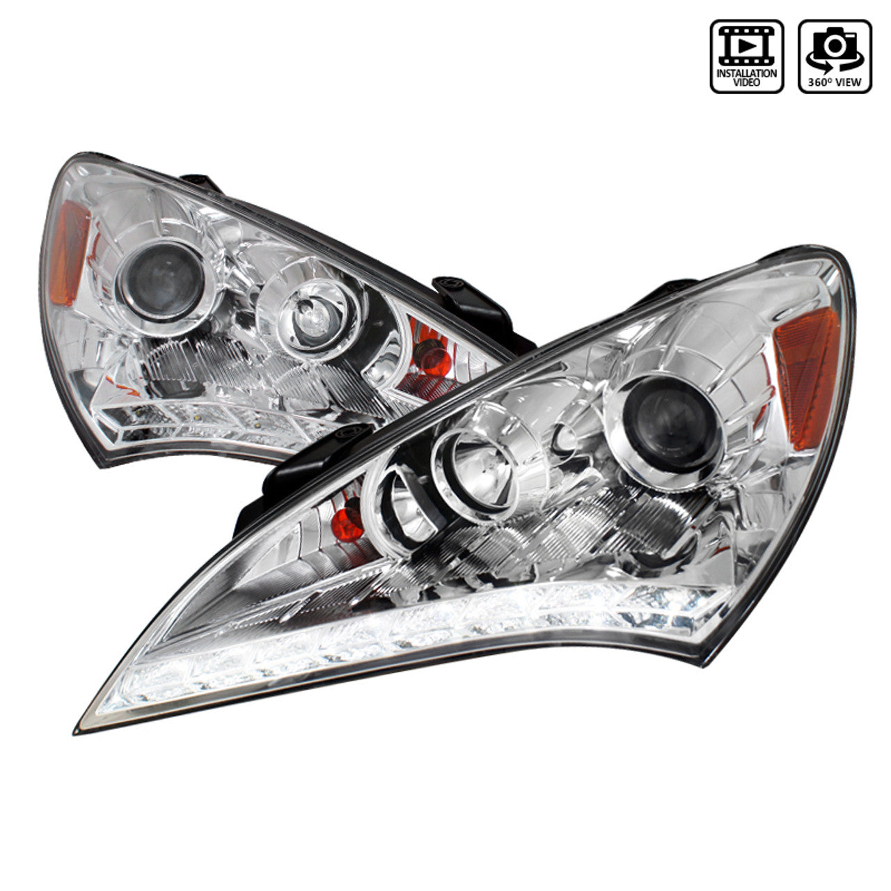 Spec D 2010-2012 Hyundai Genesis Coupe Projector Headlights w/ SMD LED Light Strip (Chrome Housing/Clear Lens)