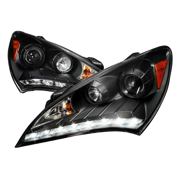 Spec D 2010-2012 Hyundai Genesis Coupe Projector Headlights w/ SMD LED Light Strip (Matte Black Housing/Clear Lens)-thumbmail-1