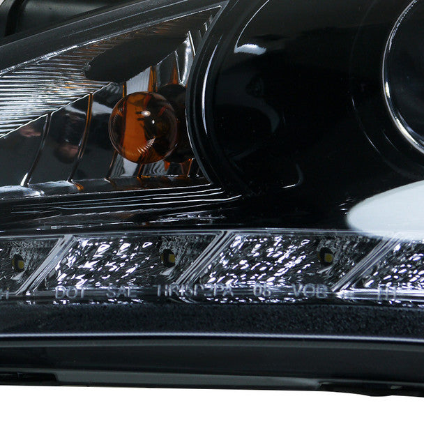 Spec D 2010-2012 Hyundai Genesis Coupe R8 Style LED Strip Projector Headlights (Glossy Black Housing/Smoke Lens)