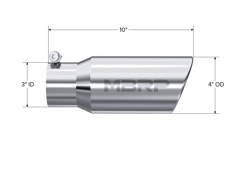 MBRP Universal Tip 4in OD 3in Inlet 10in Length Angled Rolled End T304-thumbmail-4