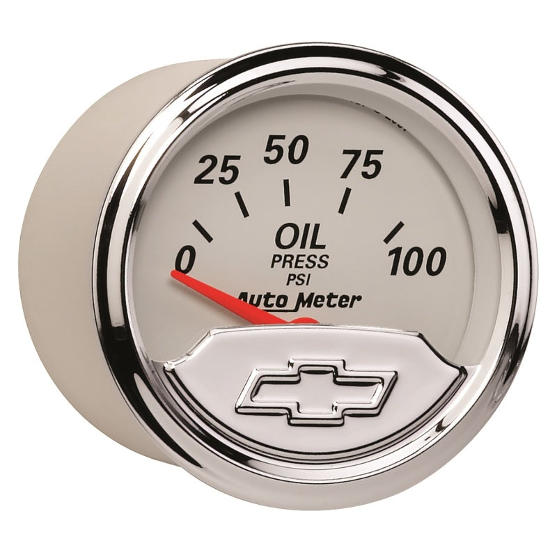 Autometer Chevy Vintage Bowtie 2-1/16in 0-100PSI Electronic Oil Pressure Gauge-thumbmail-3