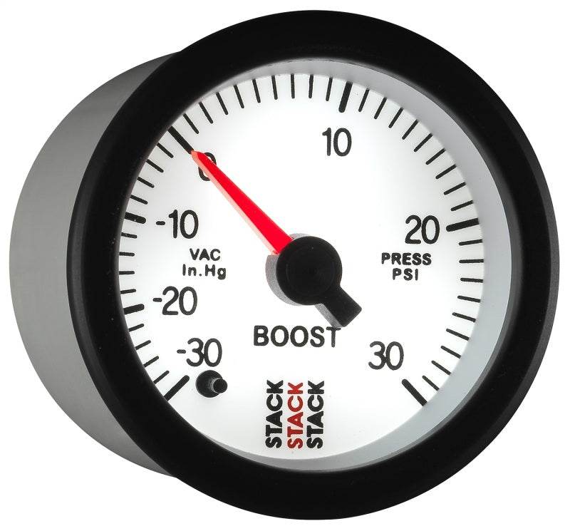 Autometer Stack 52mm -30INHG to +30 PSI (Incl T-Fitting) Pro Stepper Motor Boost Press Gauge - White-thumbmail-6