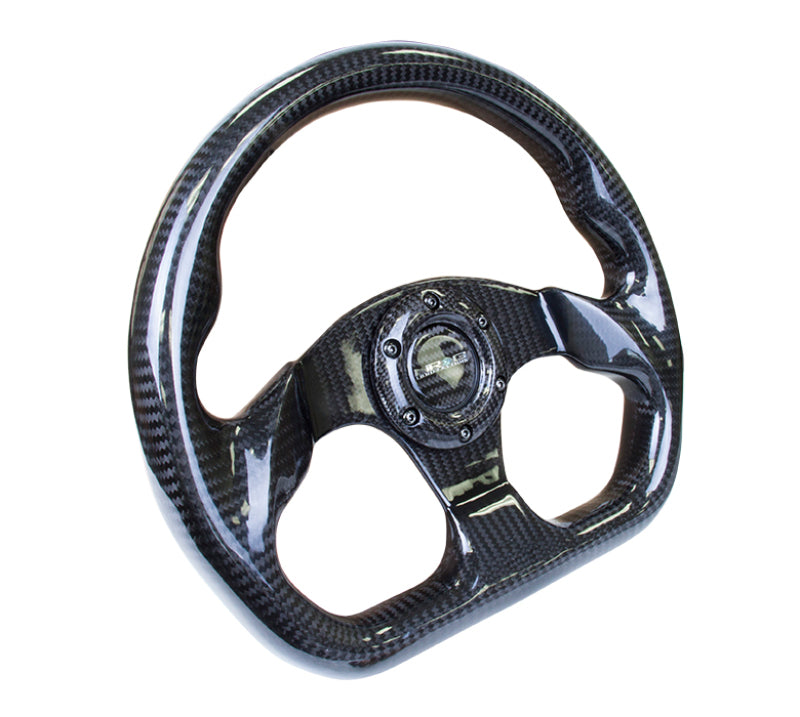 NRG Carbon Fiber Steering Wheel (320mm) Flat Bottom w/Shiny Black Carbon-thumbmail-3