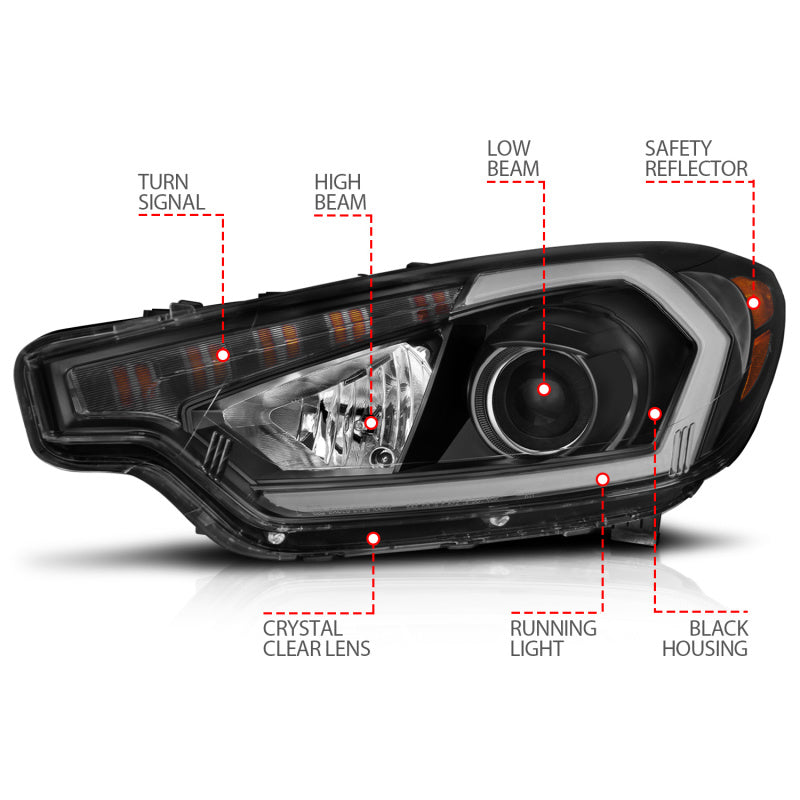 ANZO 2014-2016 Kia Forte Projector Headlights w/ Light Bar Black Housing w/ DRL-thumbmail-3