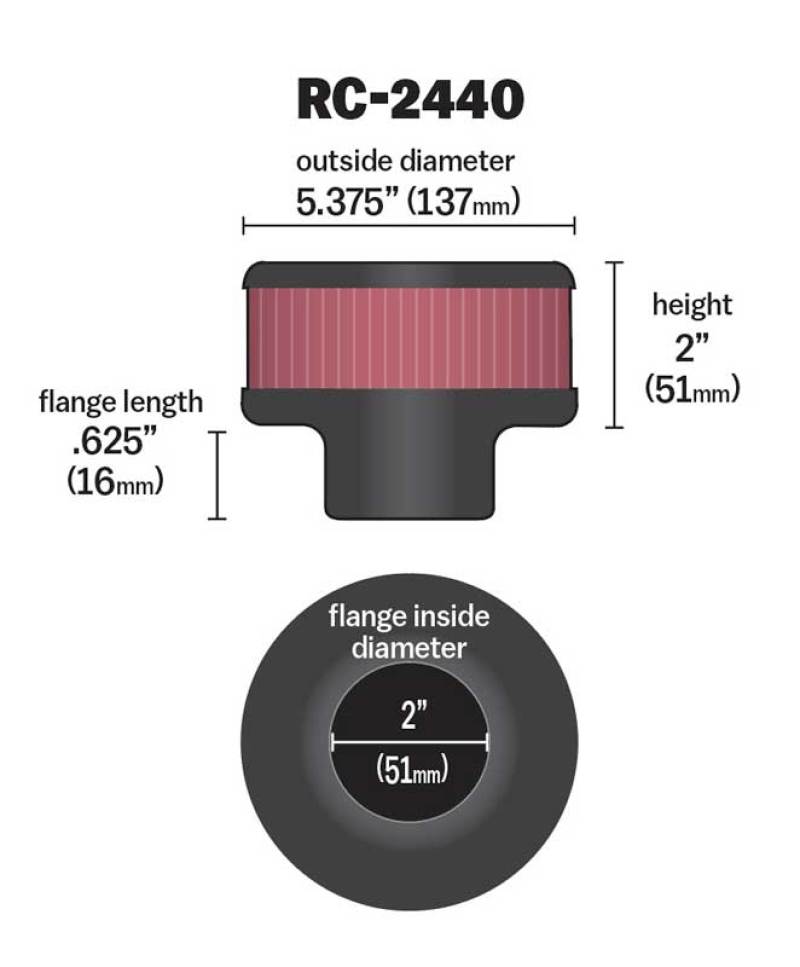 K&N Universal Round Clamp-On Air Filter 2in. Flange / 5-3/8in. OD / 2in. Height-thumbmail-2