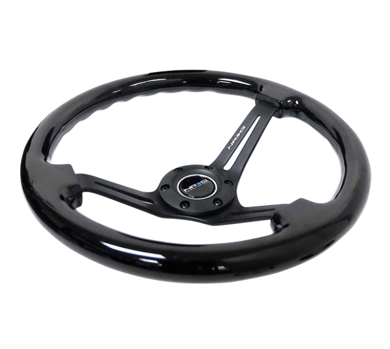 NRG Reinforced Steering Wheel (350mm / 3in. Deep) Blk Wood w/Blk Matte Spoke/Black Center Mark-thumbmail-3