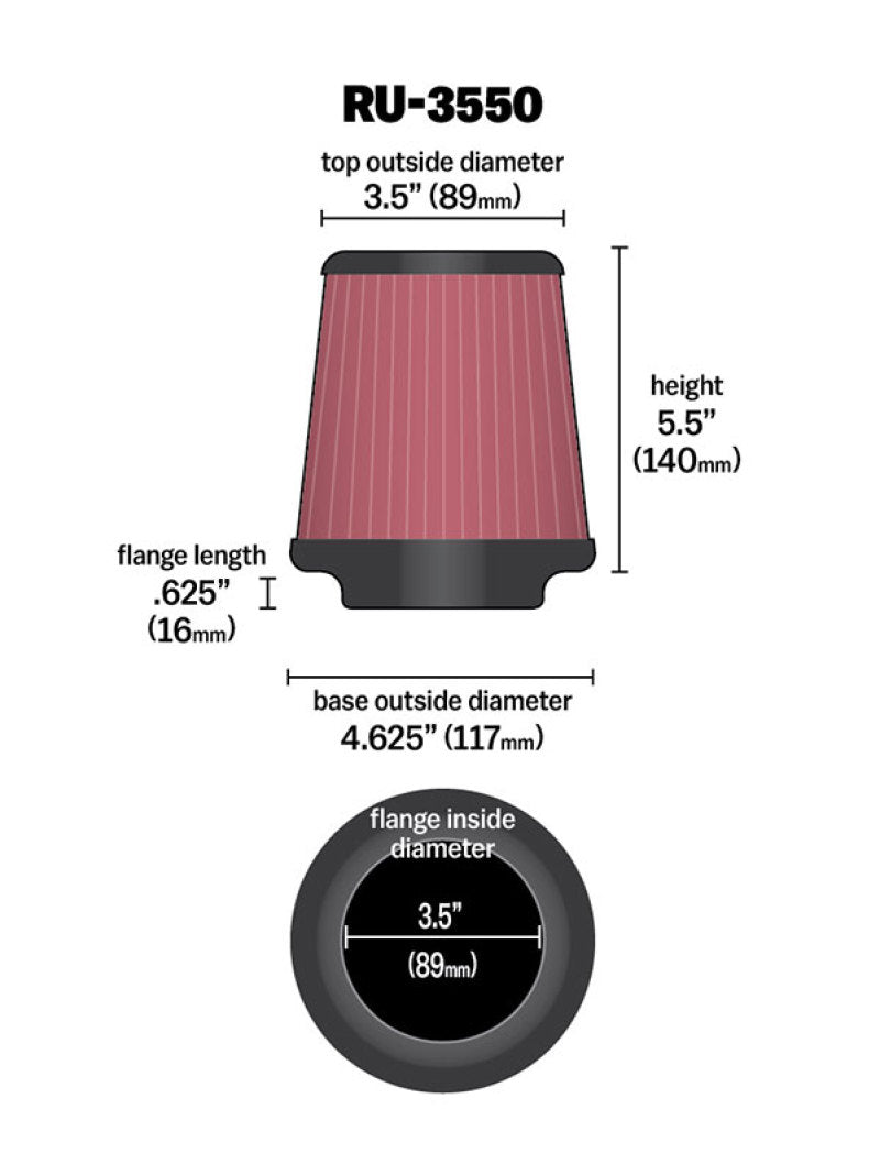 K&N Universal Rubber Filter 3 1/2 inch FLG / 4 5/8 inch Base / 3-1/2 inch Top / 5 1/2 inch Height-thumbmail-12