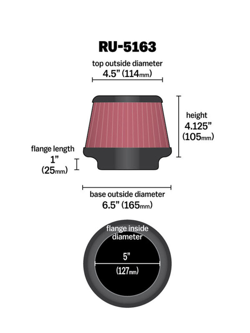 K&N Universal Rubber Filter 5in Flange ID x 6.5in Base OD x 4.5in Top OD x 4.125in Height-thumbmail-15