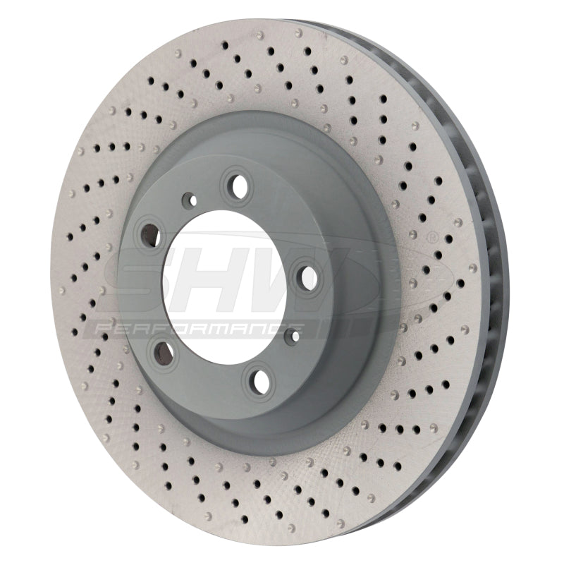 SHW 15-16 Porsche 911 Carrera 4 GTS 3.8L w/o Ceramic Brake Right Frt Drilled-Dimpled MB Brake Rotor-thumbmail-1
