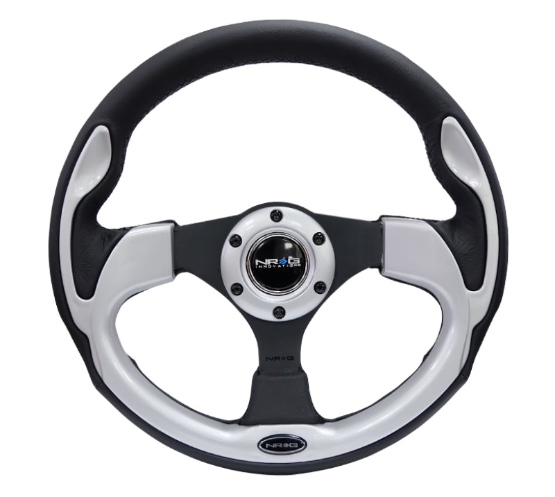 NRG Reinforced Steering Wheel (320mm) Blk w/Silver Trim & 5mm 3-Spoke-thumbmail-6