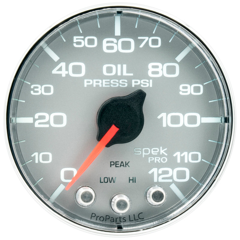 Autometer Spek-Pro Gauge Oil Press 2 1/16in 120psi Stepper Motor W/Peak & Warn Slvr/Chrm-thumbmail-1