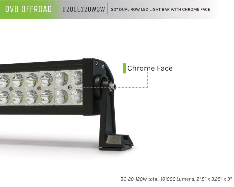 DV8 Offroad Chrome Series 20in Light Bar 120W Flood/Spot 3W LED-thumbmail-8
