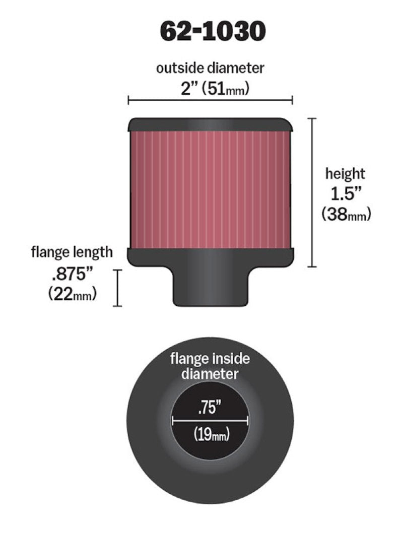 K&N Steel Base Crankcase Vent Filter .75in Vent OD x 2in OD x 1.5in Height-thumbmail-3