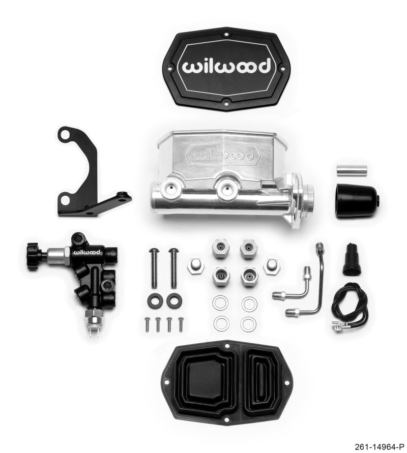 Wilwood Compact Tandem M/C - 1.12in Bore - w/Bracket and Valve - Ball Burnished-thumbmail-1