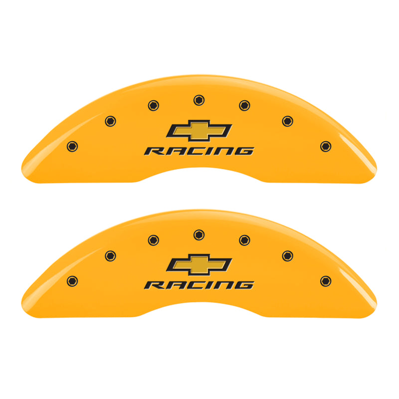 MGP 4 Caliper Covers Engraved F & R Chevy Racing Yellow Finish Black Char 2016 Chevrolet Camaro-thumbmail-2