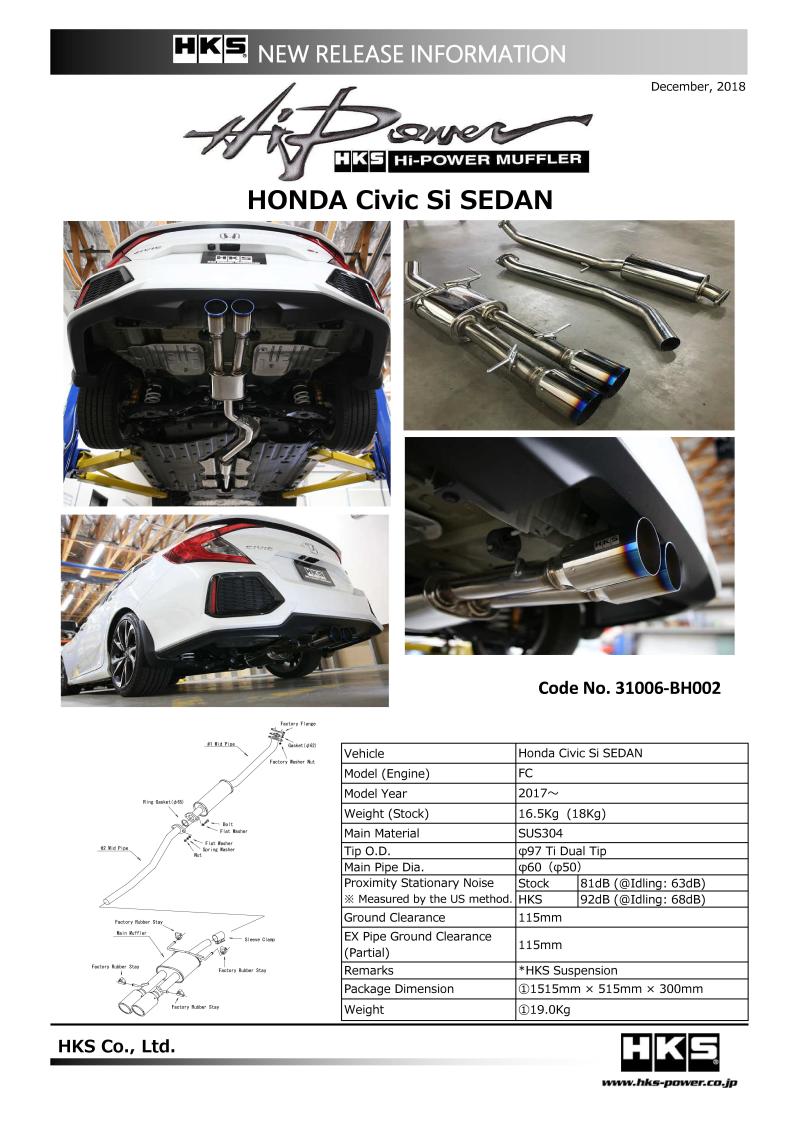HKS 17+ Honda Civic Si Sedan (FC) Hi-Power Muffler Exhaust-thumbmail-3