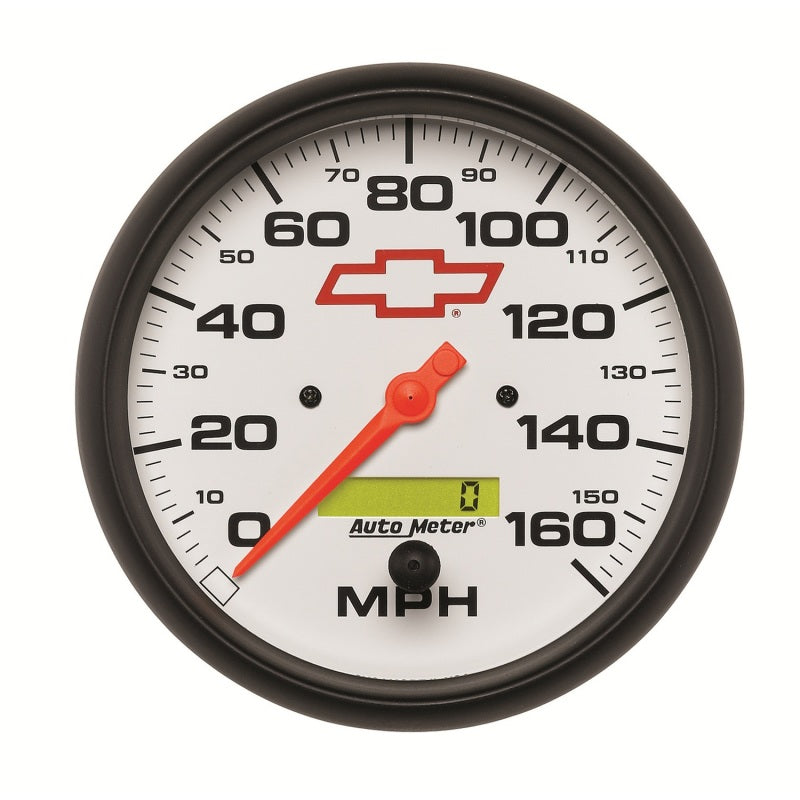 AutoMeter Gauge Speedometer 5in. 160MPH Elec. Programmable Chevy Red Bowtie White-thumbmail-1