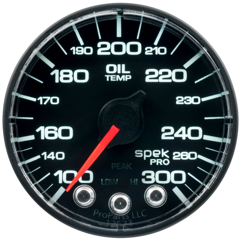 Autometer Spek-Pro Gauge Oil Temp 2 1/16in 300f Stepper Motor W/Peak & Warn Blk/Blk-thumbmail-2