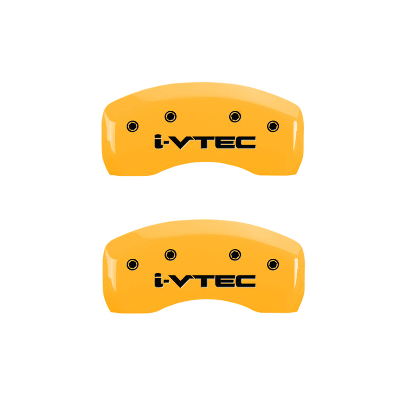 MGP 4 Caliper Covers Engraved Front & Rear I-Vtec Yellow Finish Black Char 2005 Honda Accord-thumbmail-4
