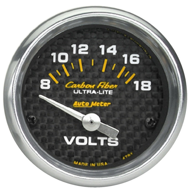 Autometer Carbon Fiber 52mm 8-18 Volt Electronic Volt meter