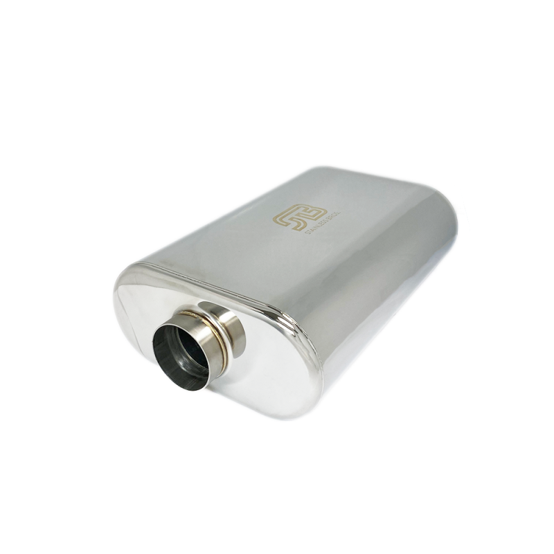 Stainless Bros 2.5in x 17in OAL SS304 Thin Oval Muffler (2.5in Offset In/2.5in Offset Out)-thumbmail-1
