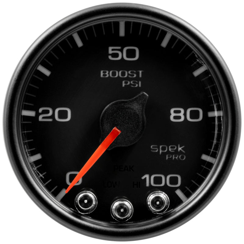 Autometer Spek-Pro Gauge Boost 2 1/16in 100psi Stepper Motor W/Peak & Warn Blk/Blk-thumbmail-1
