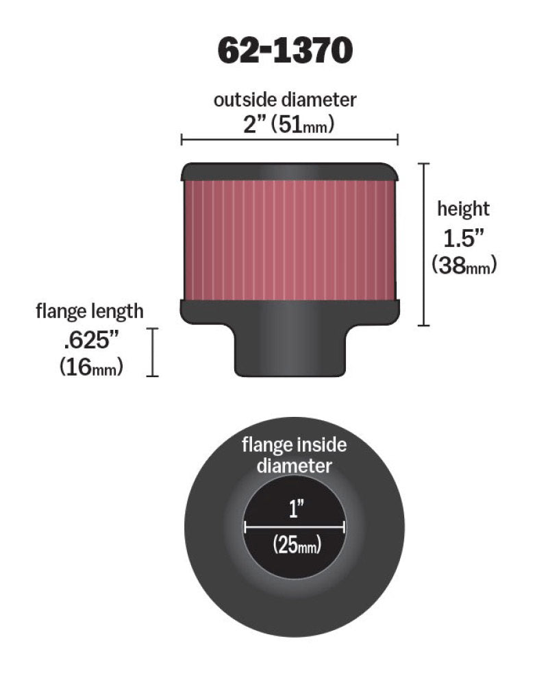 K&N 1in Flange ID x 2in OD x 1.5 inch H Rubber Base Crankcase Vent Filter-thumbmail-13