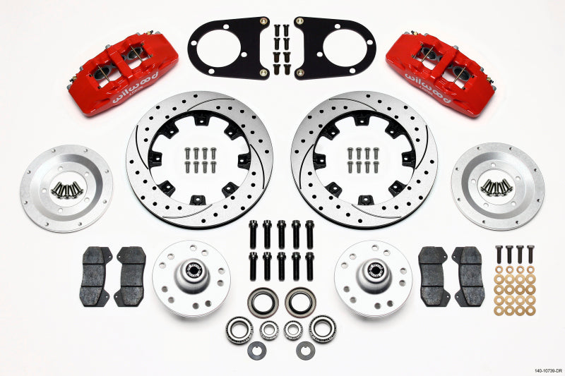 Wilwood Dynapro 6 Front Hub Kit 12.19in Drilled Red 37-48 Ford Psgr. Car Spindle-thumbmail-1
