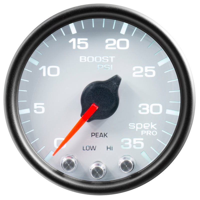 Autometer Spek-Pro Gauge Boost 2 1/16in 35psi Stepper Motor W/Peak & Warn White/Black-thumbmail-2