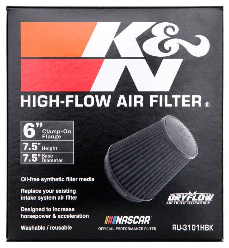 K&N Universal Rubber Filter Round Tapered 6in Flange ID x 7.5in Base OD x 5.25in Top OD x 8in Height-thumbmail-14
