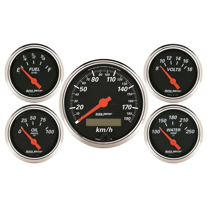 Autometer Designer Black 5 Pc Kit w/ Elec KMH Speedo, Oil Press, Water Temp, Volt, Fuel Level-thumbmail-1