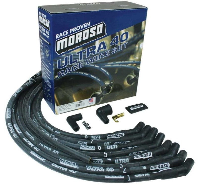 Moroso Ford 289-302 Ignition Wire Set - Ultra 40 - Sleeved - HEI - 135 Degree - Black-thumbmail-1