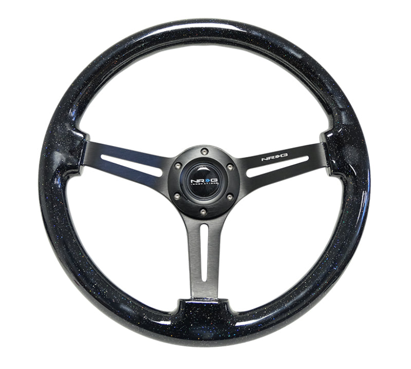 NRG Reinforced Steering Wheel (350mm / 3in. Deep) Black Multi Color Flake Wood w/ Black Matte Center-thumbmail-2