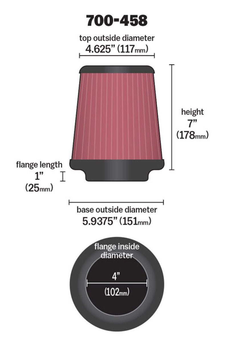Airaid Universal Air Filter - Cone 4 x 7 x 4 5/8 x 7 w/ Short Flange-thumbmail-14