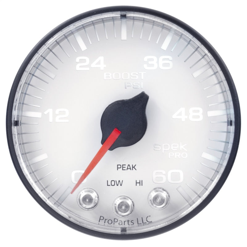 Autometer Spek-Pro Gauge Boost 2 1/16in 60psi Stepper Motor W/Peak & Warn Wht/Blk-thumbmail-2